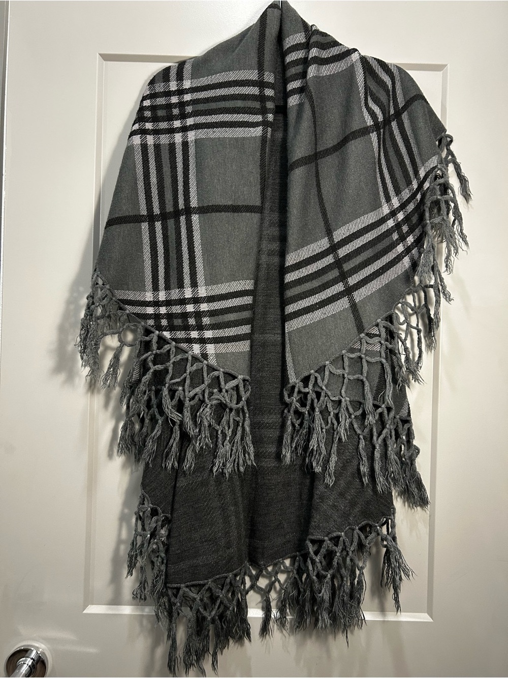 George | Fringe Wrap Shawl | Gray Plaid | Women’s| One Size